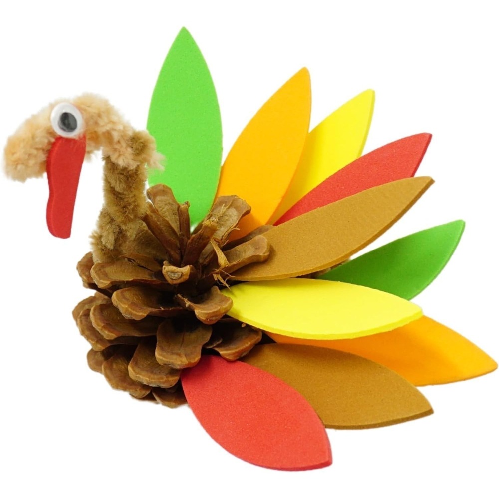 4E's Novelty 4 Pack Pinecone Turkey Craft Kit - DIY Thanksgiving Multicolor
